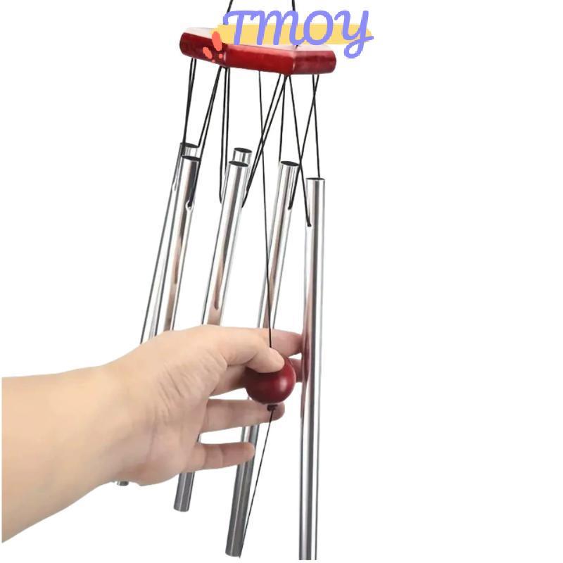 TMOY 1 Retro Gỗ Đỏ Nhôm Chuông Gió Hình Bát Giác Gỗ Treo Thẻ 6 Ống Kim Loại Sân Hành Lang Ban Công Trang Trí TMOY