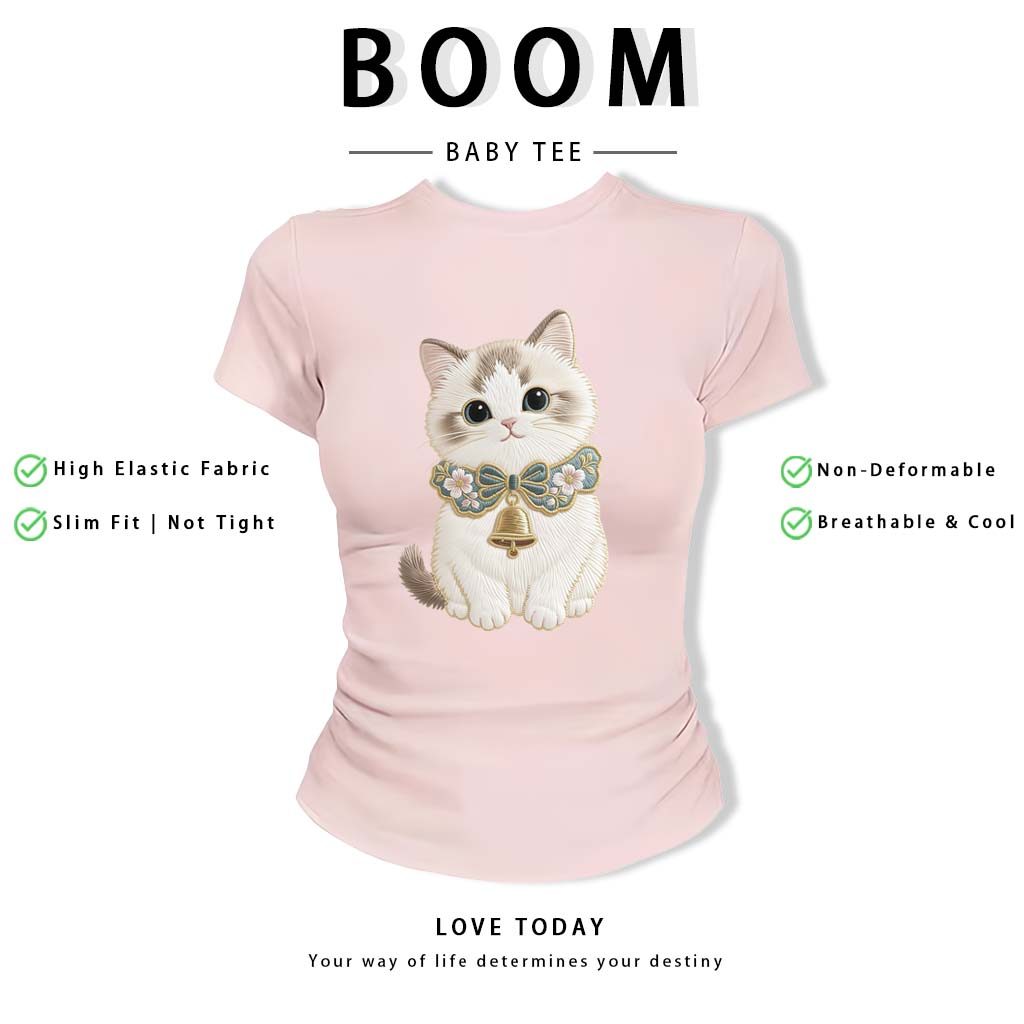 BOOM Áo thêu Baby Tee Nữ Cotton Ôm Body-Áo Thun Ngắn Tay Y2K In Hình PhongCách Mùa Hè, Cổ Tròn Hàng Đầucách hàn phong 31