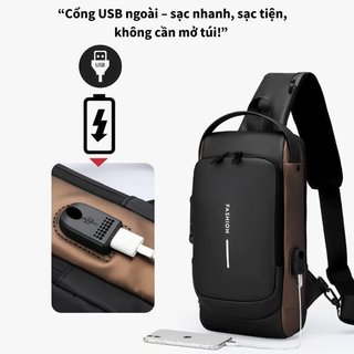 Túi Đeo Ngang Chống Thấm Nước Da PU Kết Hợp Khóa Nhiều Túi Unisex Làm Việc Du Lịch Tổ Chức