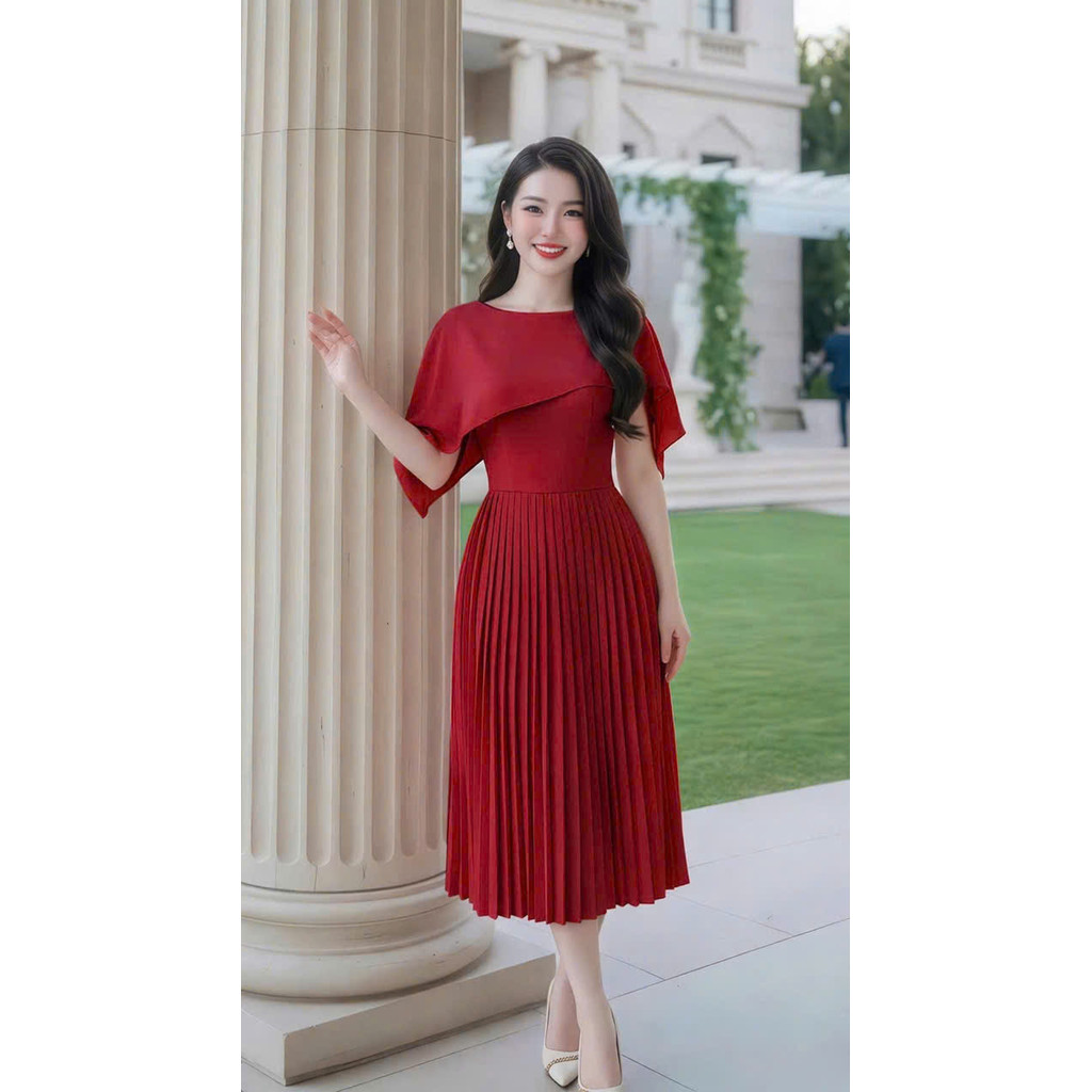 ĐẦM QUÝ BÀ THIẾT KẾ SANG TRỌNG, THANH LỊCH, CHÂN VÁY XẾP LY NHIỀU TẦNG NHẸ NHÀNG PHỐI VOAN VAI (NEW) HIYU 66 STORE