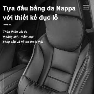 Gối Cổ Ô Tô Gối Thắt Lưng Ô Tô Cao Cấp Nappa Da Thoáng Khí Hỗ Trợ Lái Xe Dài Văn Phòng
