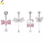 Nhẫn Rốn Hình Bướm Trái Tim từ Thép Không Gỉ và Đá Pha Lệ Hồng Zircon - Trang Sức Dành Cho Nữ