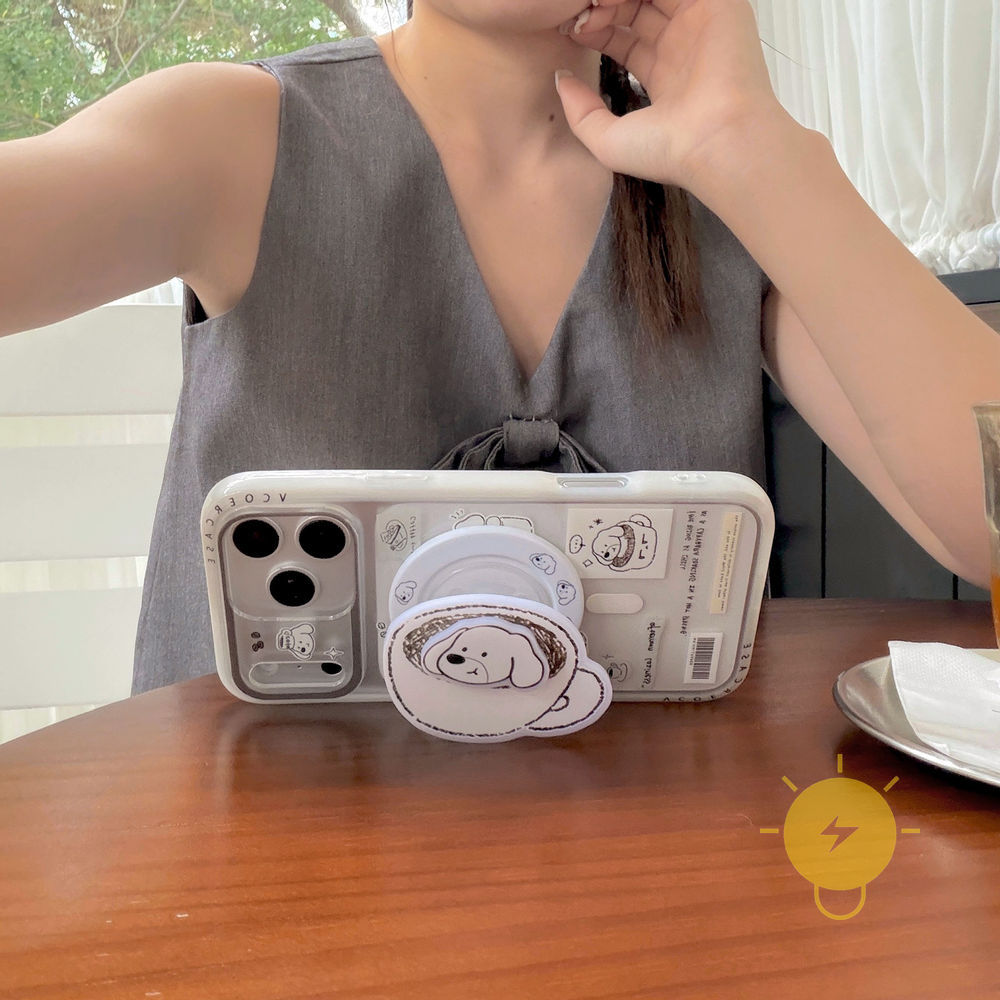 Phone Case For iPhone 17 Pro Max 16 15 with Griptok TPU INS Magnetic Transparent Dog Coffee Aesthetic Korean Cute