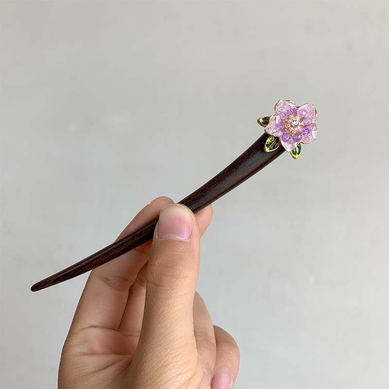 WHX Kẹp tóc gỗ đàn hương 13cm/15cm phong cách Trung Hoa, tua rua, lá lớn đỏ, dùng hàng ngày