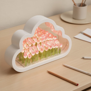 Tulip Gương Đèn Ngủ Handmade Acrylic LED Phòng Ngủ Trang Trí Bàn Làm Việc Phát Sáng Mềm Quà Tặng DIY