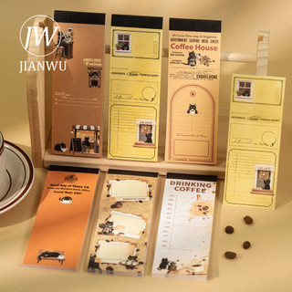 JIANWU Nếm Master Series Vintage Cà Phê Mèo Biên Giới Phong Cảnh Chất Liệu Cắt Dán Memo Pad Sáng Tạo Rác Tạp Chí Văn Phòng Phẩm