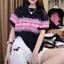 In chữ nhuộm cà vạt mùa hè mới cotton tay ngắn vai trước giảm béo Áo thun cổ tròn thông thường dành cho nữ