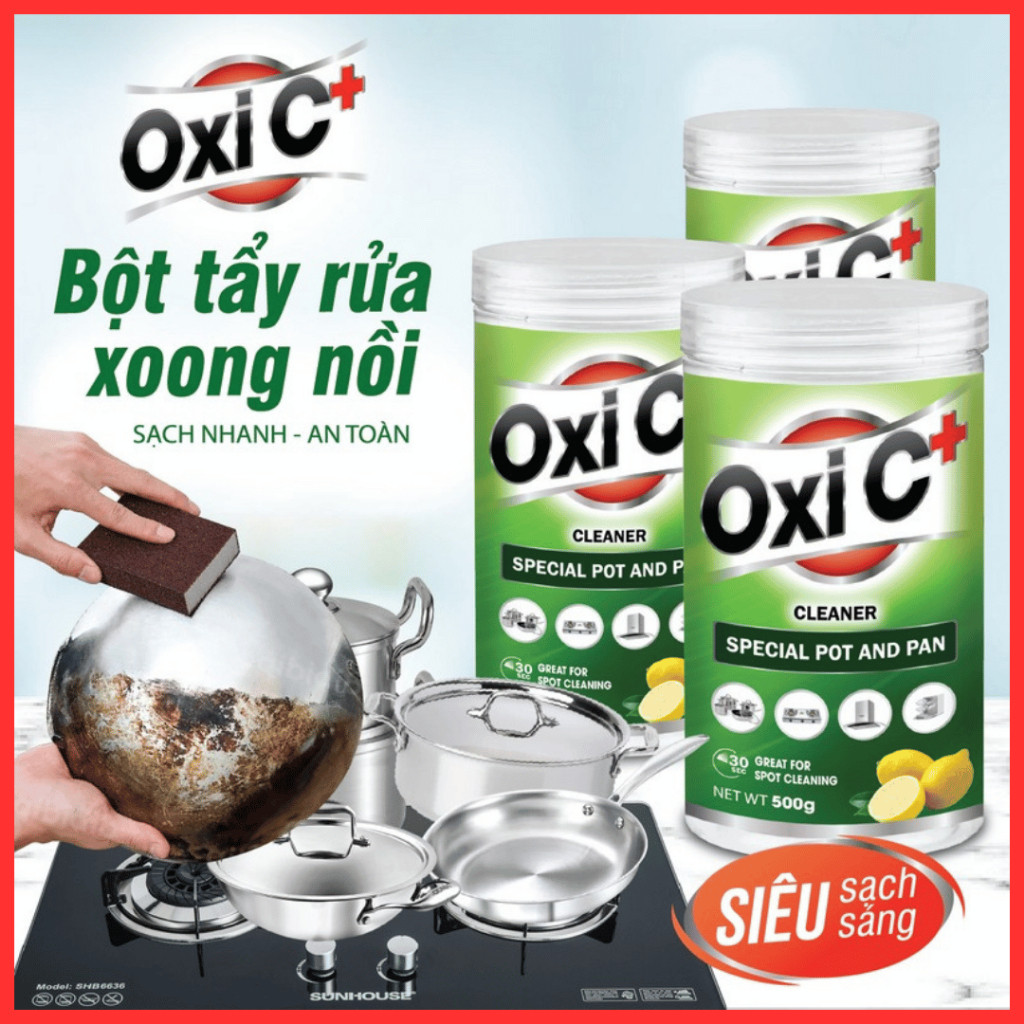 Bột Tẩy Đa Năng Oxi C+ Tẩy Sạch Xoong Nồi Nhà Bếp, Đánh Bay Dầu Mỡ Công Nghệ Mới