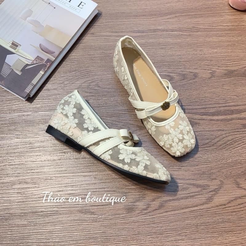 [Thảo Em - BBR8] [Độn đế 5p] Giày búp bê lưới ren hoa phối nơ hoa trà phong cách nhẹ nhàng, tiểu thư