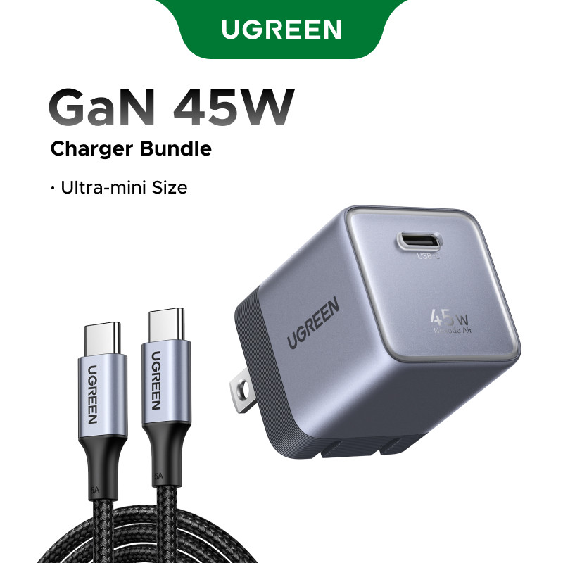 Bộ sạc nhanh UGREEN 45W Ultra-Mini Nexode Air GaN Bộ sạc tường USB-C, màu xám nhẹ gọn với cổng USB-C Tương thích cho iPhone 17 16 Pro Max Samsung S26 S25 S24 S23 Ultra