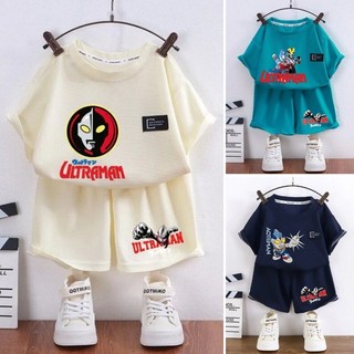 Bộ Quần Áo Ultraman In Hình Hoạt Hình Thoải Mái Waffle Vải Mỏng Bé Trai Và Bé Gái Bộ Đồ Ngủ Gia Đình