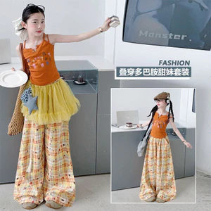 Áo yếm mùa hè cho bé gái Phong cách mới cho trẻ em Áo không tay cổ chữ V in hình hoạt hình