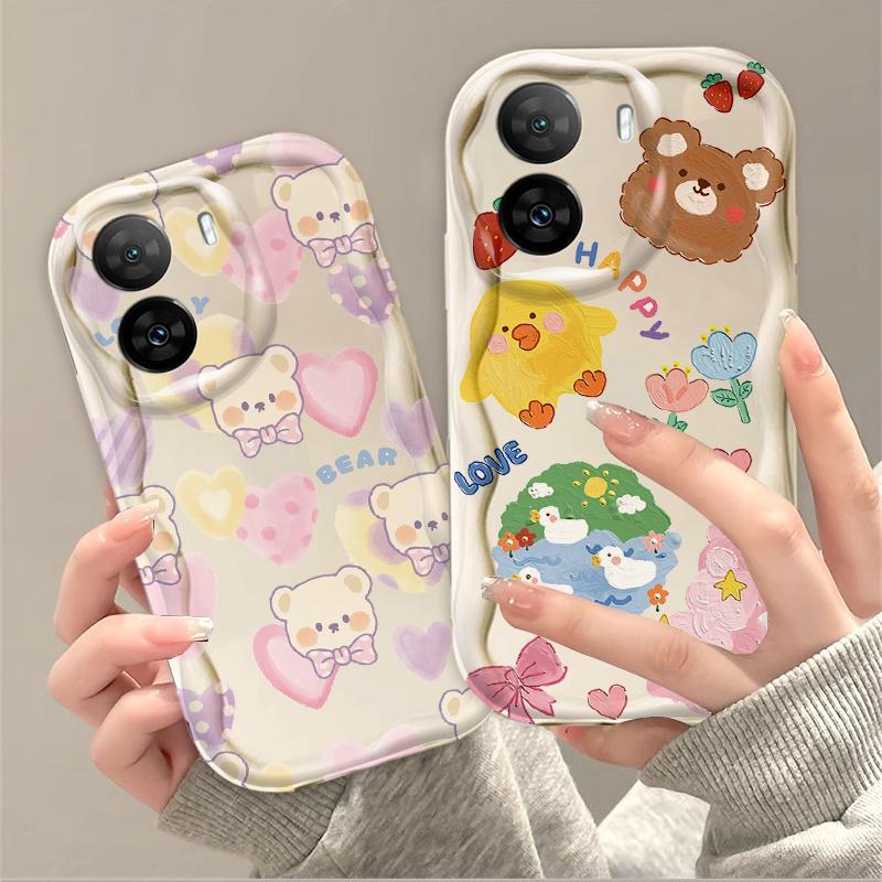 Thích Hợp Cho OPPO A57 4G A77 4G A77S 4G 3D Bé Gái Mềm TPU Gấu Tình Yêu Hoa Chống Sốc Trường Hợp Điện Thoại