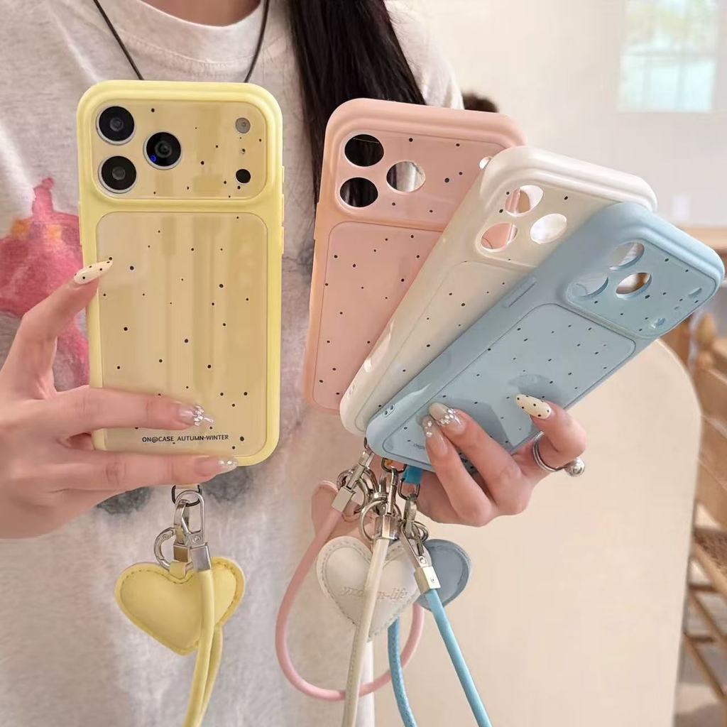Họa tiết chấm + Vòng cổ hình trái tim Vỏ điện thoại cho IPhone 17 Pro Max 17 16 15 14 Vỏ bảo vệ chống sốc