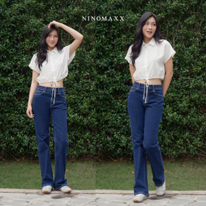 Quần Jean Nữ Ninomaxx Lưng Cao Ống Suông RAWCORE DENIM Chất Cotton Co Giãn Nhẹ 2508023