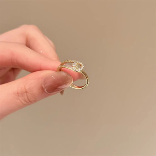 Nhẫn Vàng Móng Ngựa Khóa Zircon Có Thể Điều Chỉnh Nhẫn Dành Cho Nữ Phong Cách Hàn Quốc Tinh Tế Niche Thiết Kế Lớp Vòng Trơn