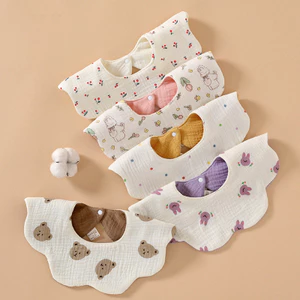 Hai Mặt Cho Bé Nước Bọt Khăn Cotton Nguyên Chất Chống Thấm Nước Yếm Gạc Mềm Mại Cho Bé Sơ Sinh Chống khạc nhổ Sữa Cánh Hoa Yếm 44JR