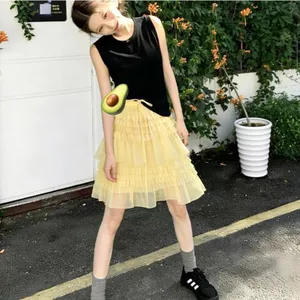 Mặc hàng ngày ~ Váy gạc nhiều lớp Váy bánh lông tơ phong cách mới Váy phong cách Hàn Quốc Váy dài nữ