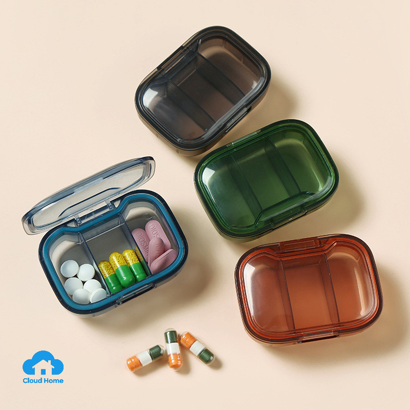 🌤️COD🌤️Hộp Khay Đựng Thuốc Chia 3 Ngăn Du Lịch Có 4 Màu Chứa Thuốc Phụ Kiện Trang Sức Nhựa ABS Chống Thấ