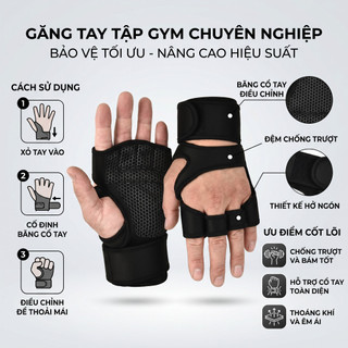 Găng tay thể thao hở ngón cho nam nữ tập gym Chống trượt, cầm chắc tay,Chất liệu Silicon
