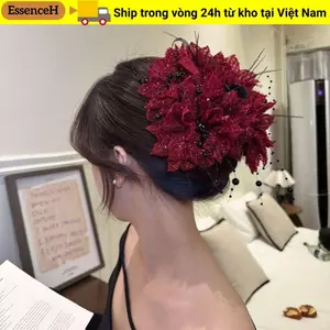 ESSENCEH Nắm Kẹp, Vuốt Tóc Nhựa Kim Sa Lấp Lánh, Tua Rua Thời Trang Hoa Mẫu Đơn Hoa Hairgrips Nữ