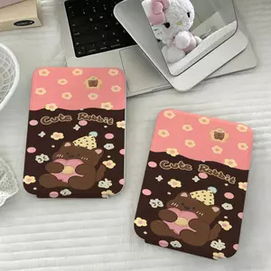Gương gấp hoa và thỏ nâu nền nâu thiết kế retro dễ thương