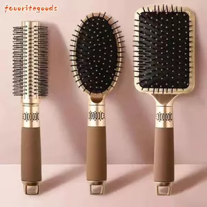 Bàn chải tóc FAVORITEGOODS, Lược đệm khí hình chữ nhật xoăn ướt, Lược Massage vàng hình bầu dục chất lượng cao