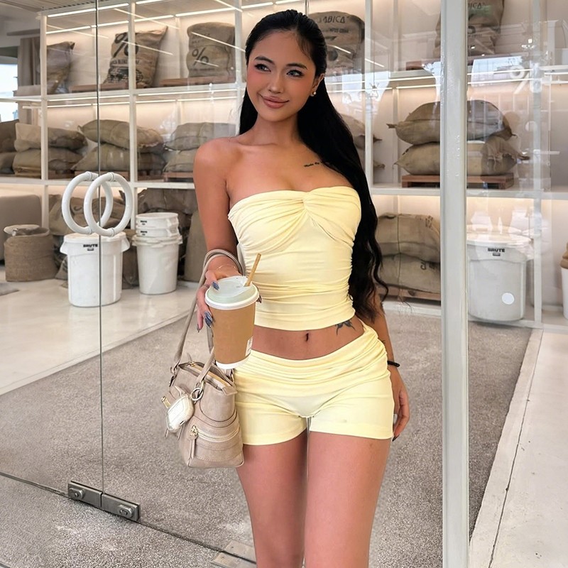 Cutenew Quần Ngọt Ngào Phù Hợp Với Skinny Xuất Hiện Cao Hơn Vai Co Giãn Mỏng Ánh Sáng Nữ Mùa Hè Bộ 2 Mảnh