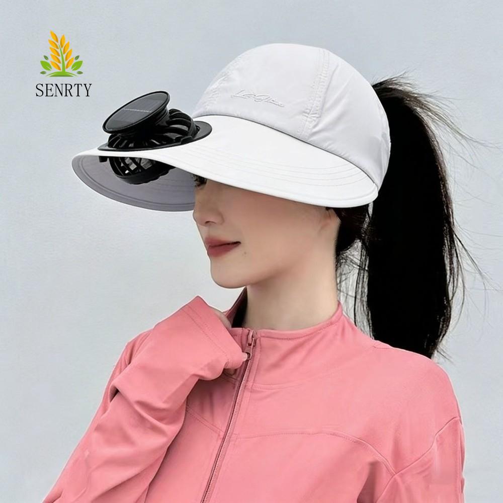 Mũ quạt năng lượng mặt trời SENRTY, Mũ bóng chày làm mát có thể sạc lại thoáng khí có thể sạc lại, Mũ che nắng nhẹ bằng vải Polyester màu trơn cho thể thao 3.7V600mAh