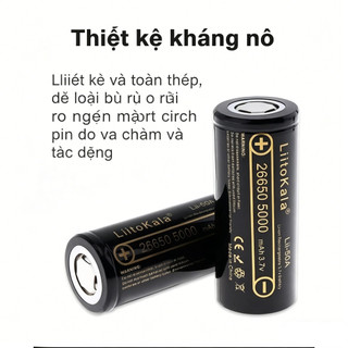 Pin sạc Liitokala Lii-50A 3.7V 5000mAh 26650 cho đèn pin và bộ sạc YAMZI.