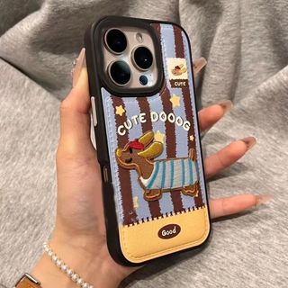 Sọc thêu Puppy cho iPhone 17promax trường hợp iPhone 16151413 lớn lỗ bánh mì trường hợp