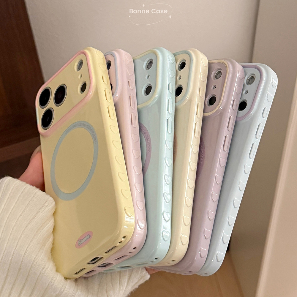 Từ Tính Nhiều Màu Sắc Dopamine Bên Trái Tim Tình Yêu Ốp Lưng Điện Thoại iPhone 17 Pro Max 16 15 14 13 Vỏ Bảo Vệ Chống Sốc
