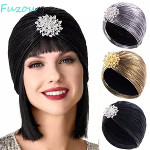 Mũ xếp nếp nữ FUJIZOU, Mũ xếp ly Bandana sang trọng Ấn Độ, Mũ hóa trị thoải mái Mũ quấn đầu Mũ len co giãn Chăm sóc tóc