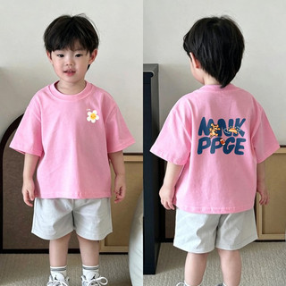 (Từ 1-12 tuổi) Áo thun ngắn tay trẻ em, Áo in hình hoạt hình hoa cho bé trai, Áo cổ tròn
