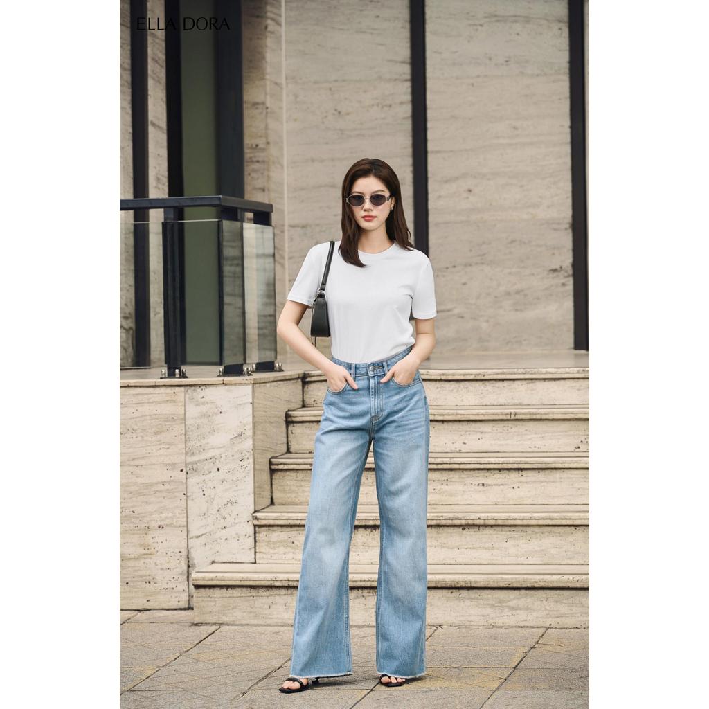 Quần jean nữ ELLA DORA full length cạp cao form đẹp basic thiết kế thanh lịch màu XANH NHẠT [J01]
