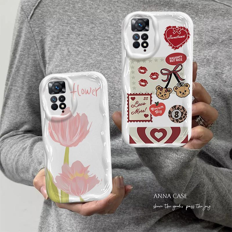 Vỏ Cho Redmi Note 11 4G Redmi Note 11s Redmi Note 11 Pro Redmi Note 12 Pro 4G 5G Vỏ Kem Hoạt Hình Cặp Đôi Hoa Mềm TPU 3D Sóng Silicon Vỏ Điện Thoại