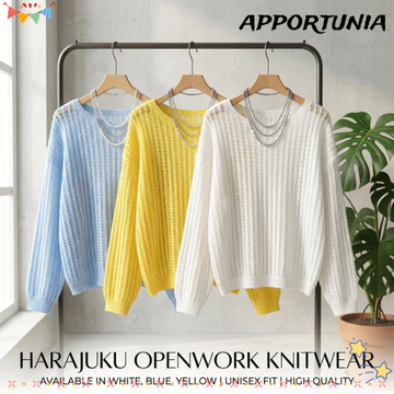 Áo len lưới APPORTUNIA Áo chui đầu, Áo len dệt kim dài tay mỏng rỗng, Áo len dệt kim nhẹ cổ chữ O Hàn Quốc Áo len nữ