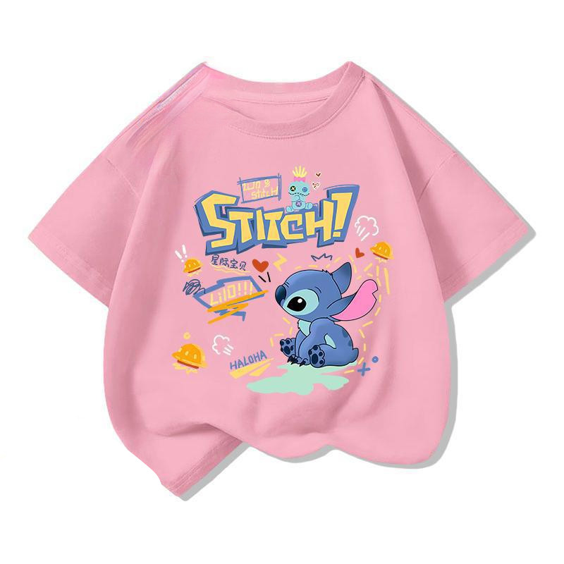 Áo thun ngắn tay 2D Stitch dành cho trẻ em Mùa hè 2026 Phim hoạt hình mới dễ thương cho bé trai và bé gái cổ tròn