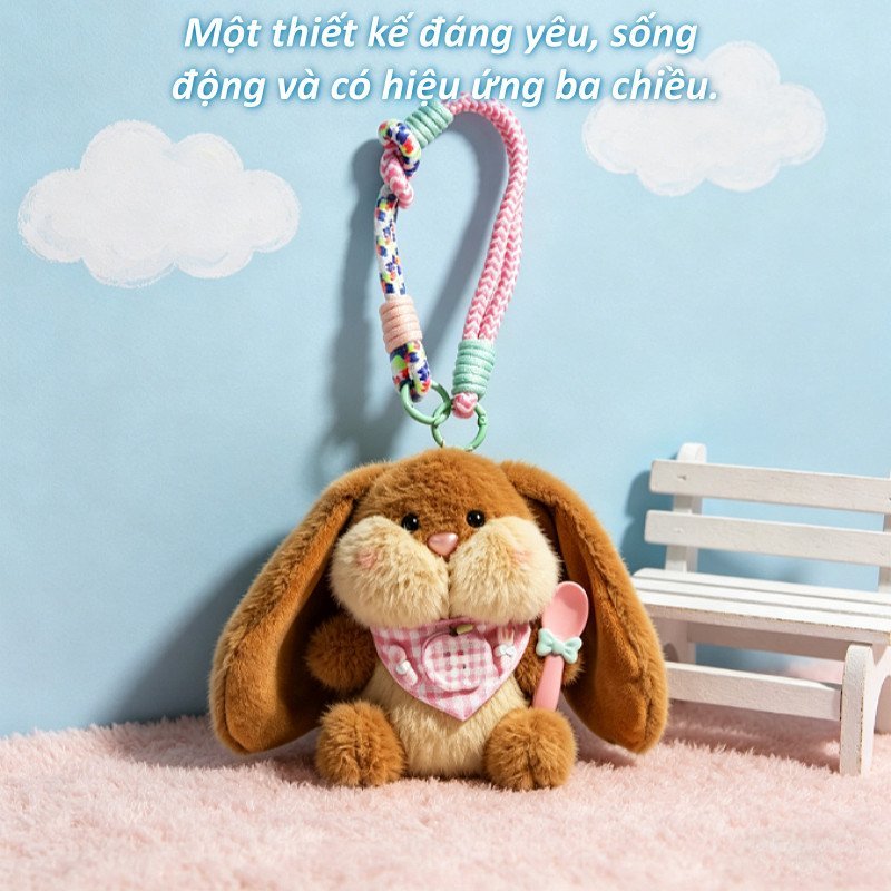 Móc khóa thỏ vải nhung cao cấp dễ thương charm treo balo túi xách phụ kiện quà tặng tiện dụng