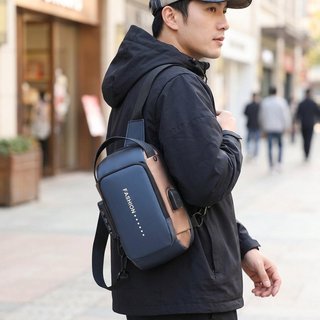 Túi đeo chéo nam Túi đeo chéo Da PU chống thấm nước Sạc USB Khóa chống trộm Văn phòng du lịch