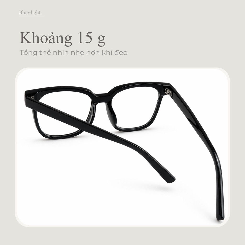 Kính chống ánh sáng xanh dáng vuông bản lớn gọng TR90 – không độ, đeo hằng ngày, unisex