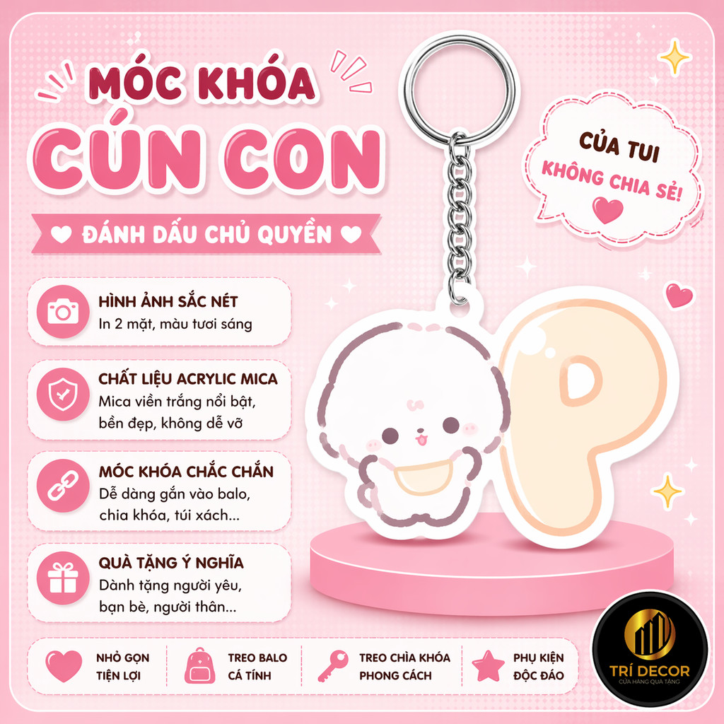 Cún con Móc Khóa Ba Lô Bảng Chữ Cái Chất Liệu Acrylic Mica 2 Mặt