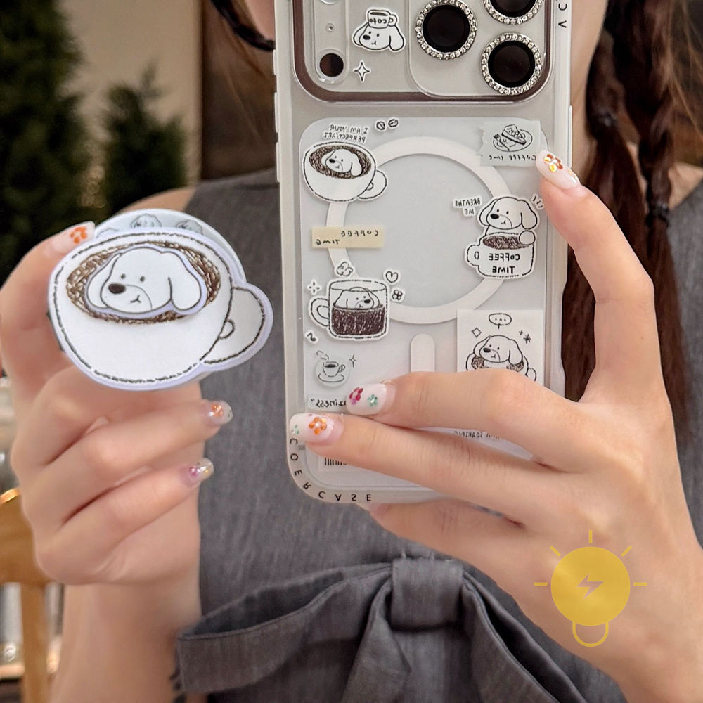 Phone Case For iPhone 17 Pro Max 16 15 with Griptok TPU INS Magnetic Transparent Dog Coffee Aesthetic Korean Cute
