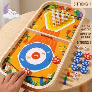 Gỗ 5 Trong 1 Hai Mặt Trò Chơi Ban Trẻ Em Giáo Dục Xếp Hình Bowling Ludo Khúc Côn Cầu Động Vật Cờ Vua