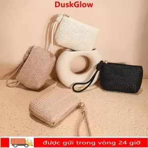 Ví Mini DUSKGLOW, Ví Đựng Tiền Xu Mini Rơm, Túi Đựng Tiền Dây Kéo Bền Đẹp Nữ Bé Gái