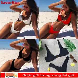 SAVORBOX Bộ đồ tắm Brazil Push Up V Thong Đồ bơi eo thấp