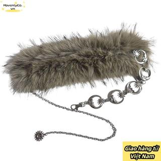 Thắt lưng HAVENLYCOpunk moon star với lông thú giả và dây kim loại, thiết kế cổ điển theo xu hướng Y2K