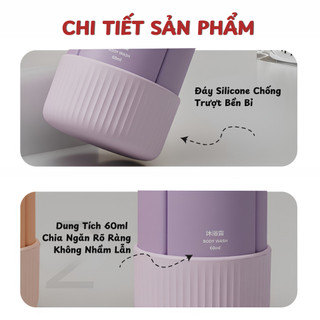 Set 4 Bình Chiết Mỹ Phẩm Du Lịch 4in1 60ml, Chai Chiết Silicon Đựng Dầu Gội Sữa Tắm Nắp Kín Chống Rỉ