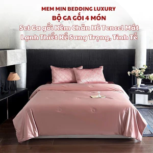 Bộ chăn ga gối 4 món chất liệu Tencel cao cấp MemminbeddingLuxury hoạ tiết basic sang trọng, độ thoáng mát cao