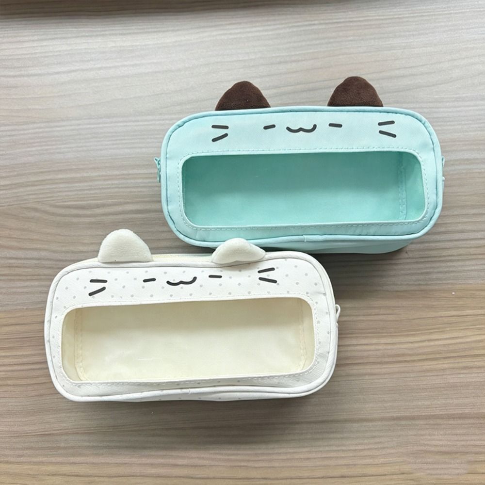 Bút chì THFENG, Họa tiết mèo Túi đựng bút chì dung tích lớn, Kawaii hai lớp có cửa sổ hiển thị Ita Túi văn phòng phẩm di động Văn phòng học